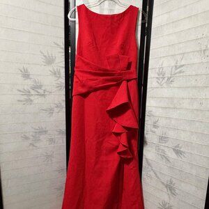 Red Evening Gown Size 6 Lace Up Back Ruffle Side Slit Formal Dress Gala Prom New